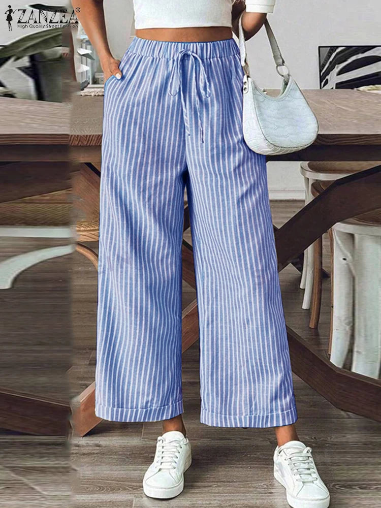 Solea gestreepte luchtige straight fit broek