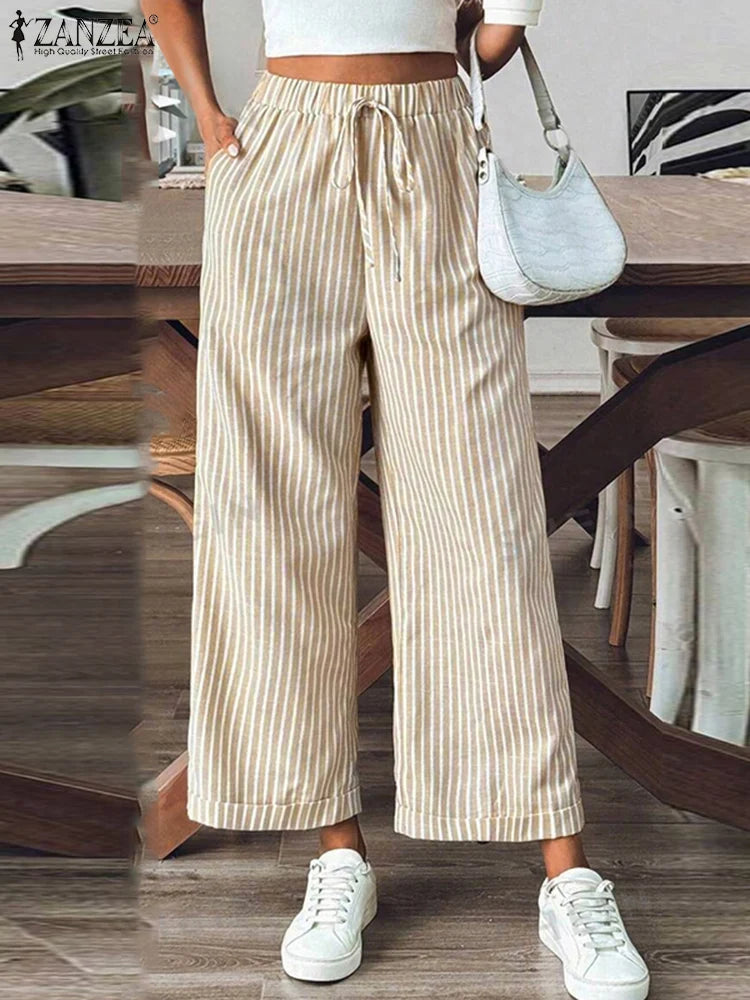 Solea gestreepte luchtige straight fit broek