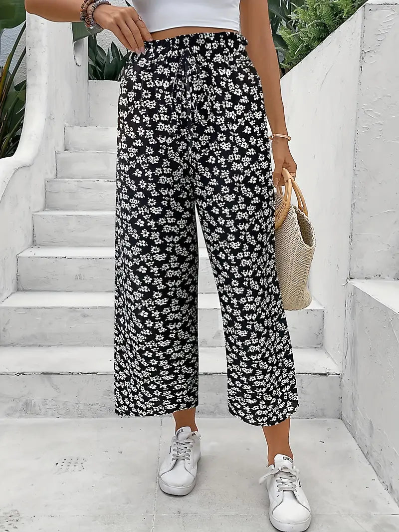 Solea zwarte wide-leg bloemen broek
