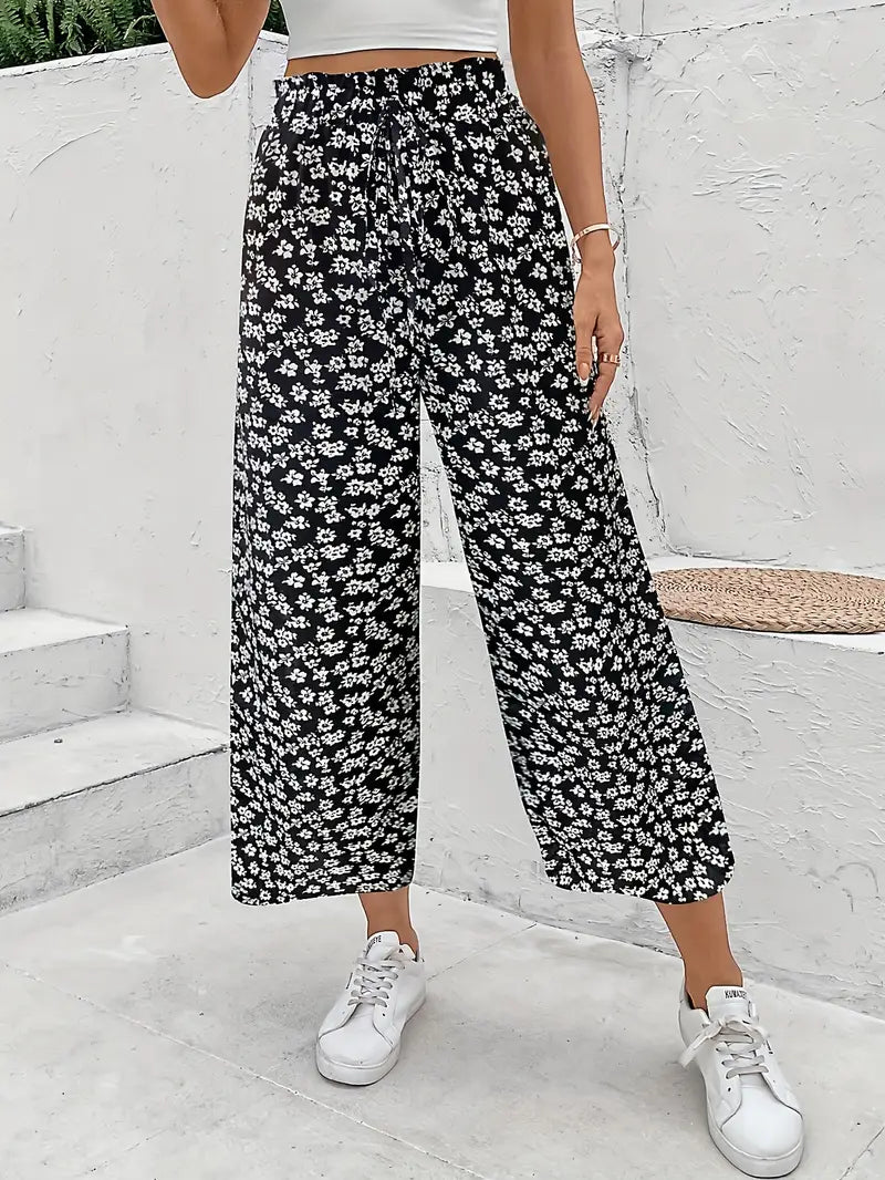 Solea zwarte wide-leg bloemen broek
