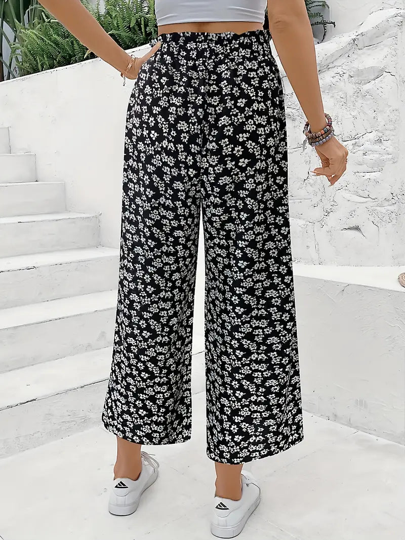 Solea zwarte wide-leg bloemen broek