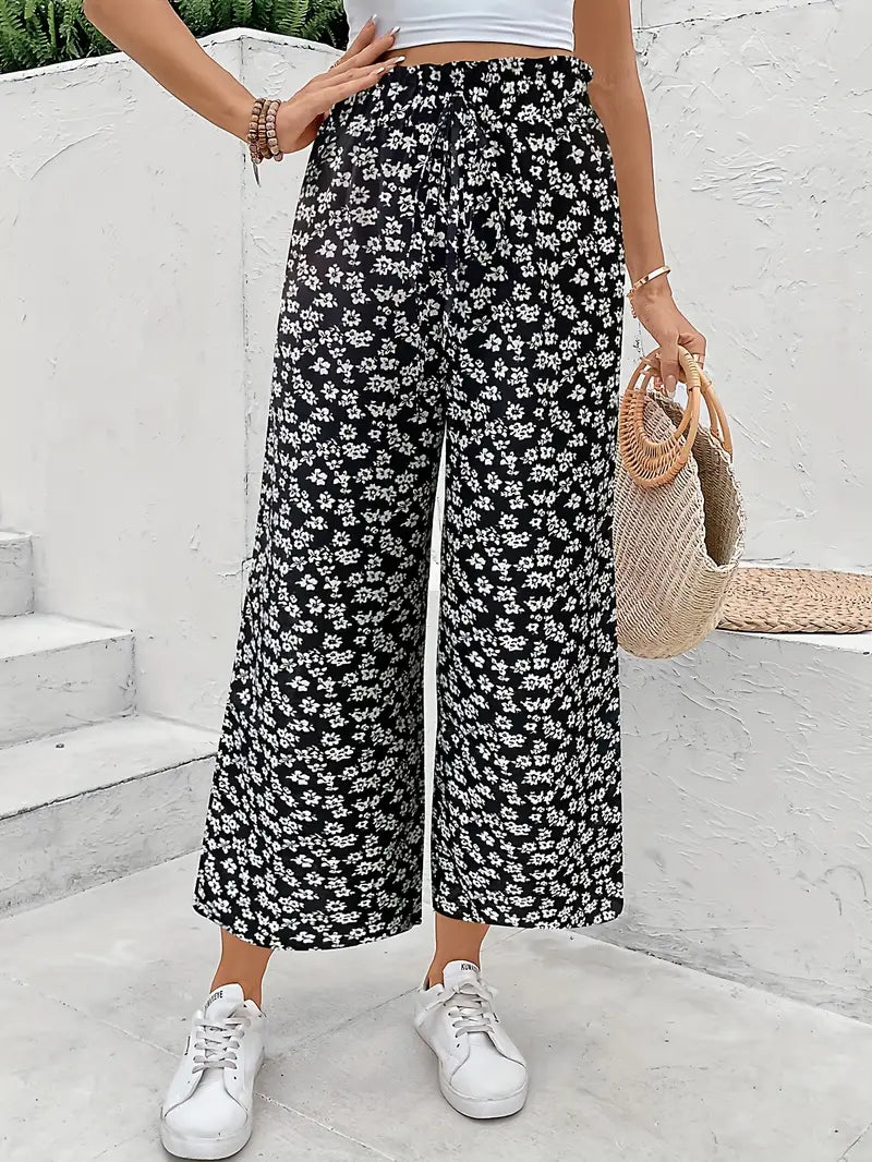 Solea zwarte wide-leg bloemen broek
