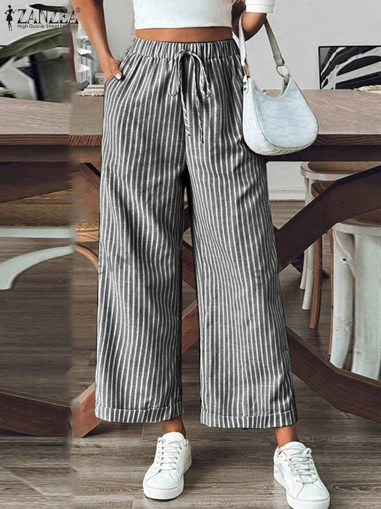 Solea gestreepte luchtige straight fit broek